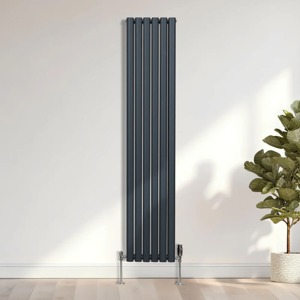 Monster Shop 4816BTU Anthracite Grey Oval Column Radiator and Valves 1800 x 360mm Image 2