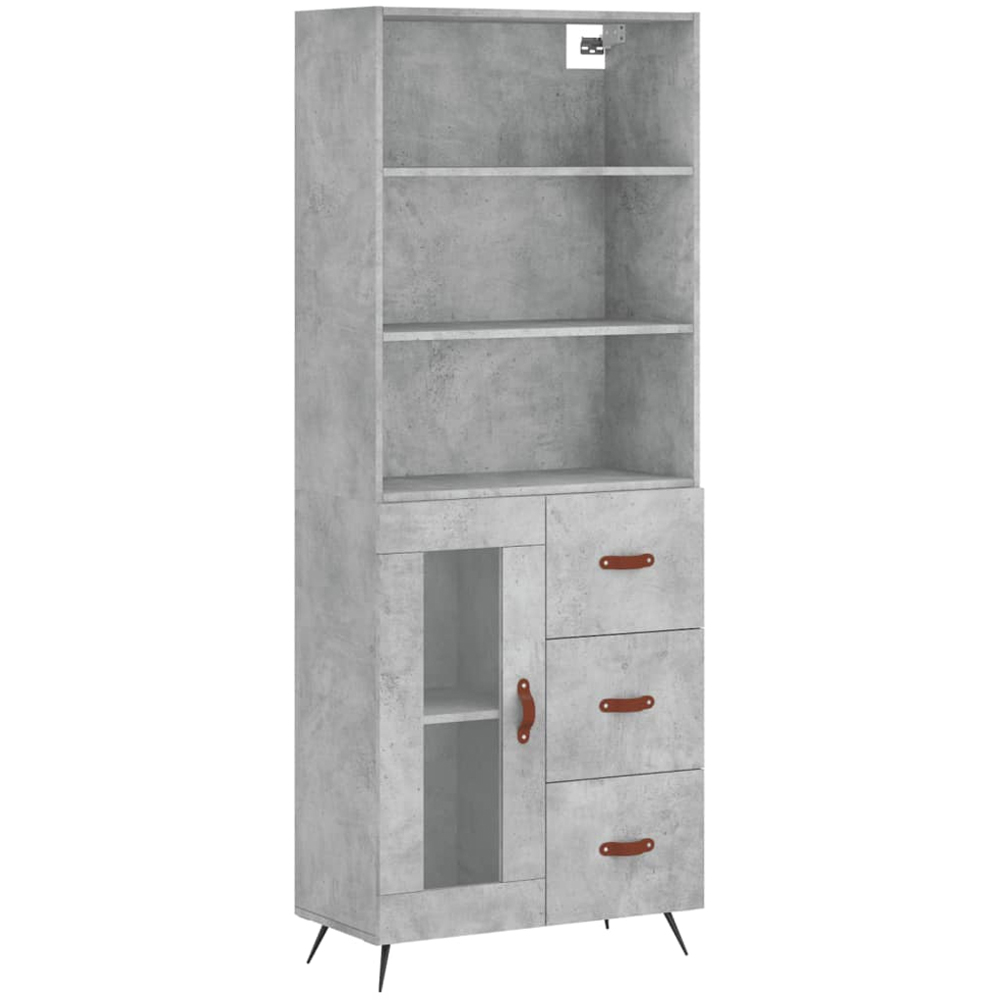 vidaXL Single Glass Door 3 Drawer 3 Shelf Concrete Grey Highboard Image 2