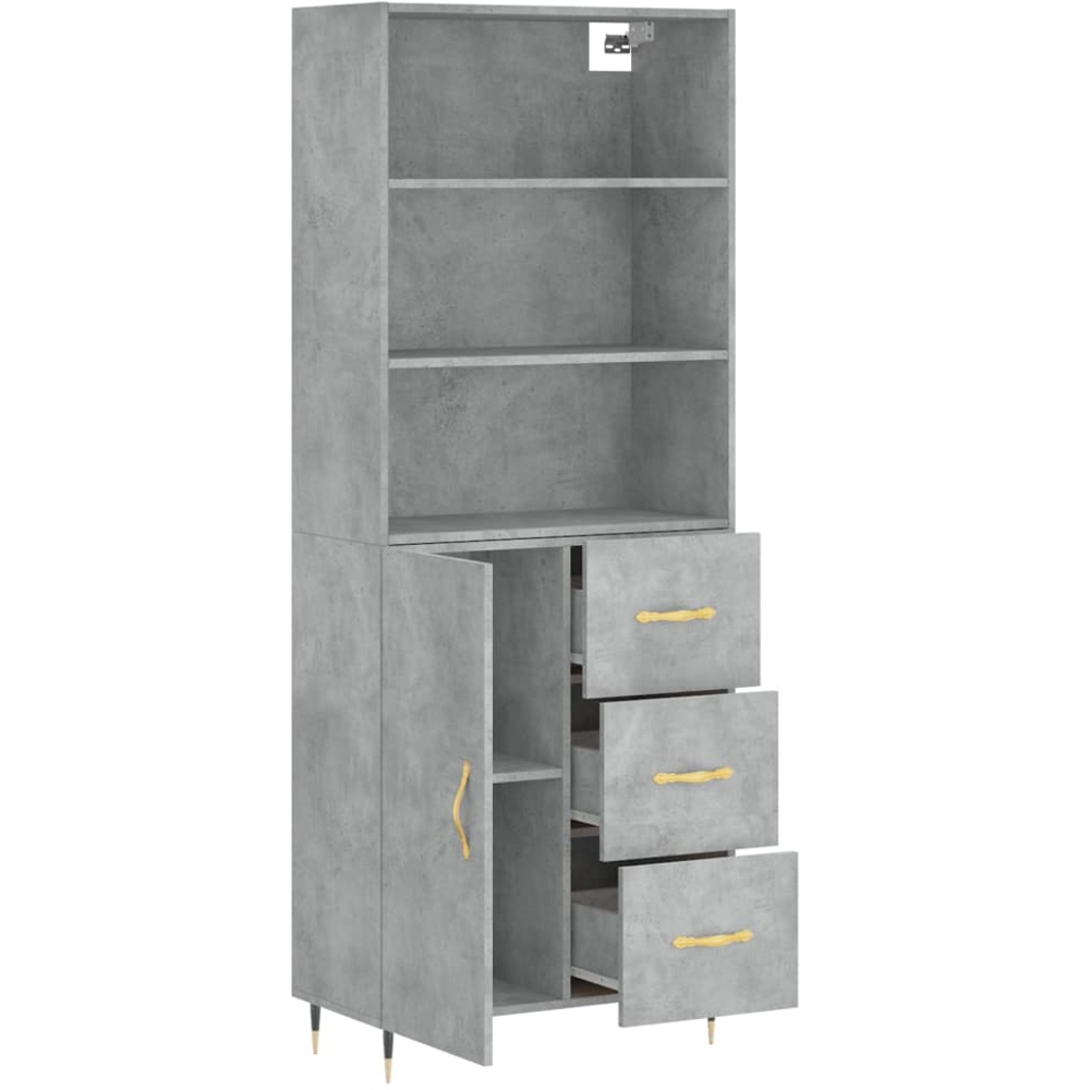 vidaXL Single Door 3 Drawer 3 Shelf Concrete Grey Tall Highboard Image 4