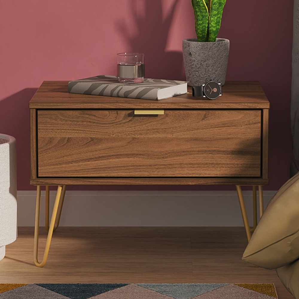 Crowndale Hong Kong Single Drawer Carini Walnut Wide Side Table Ready Assembled Image 1
