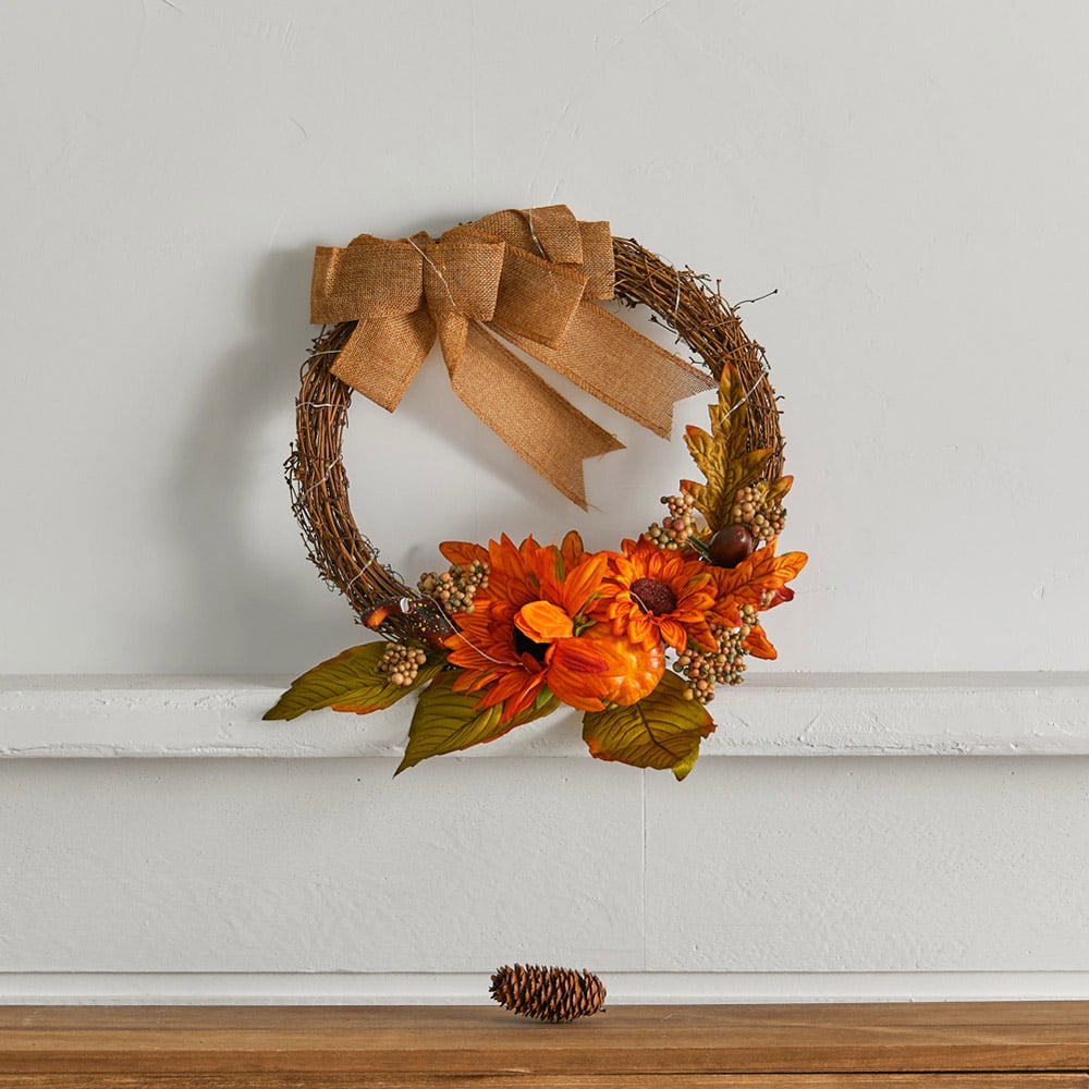 Living and Home Pre Lit Wreath with Sunflower Image 8