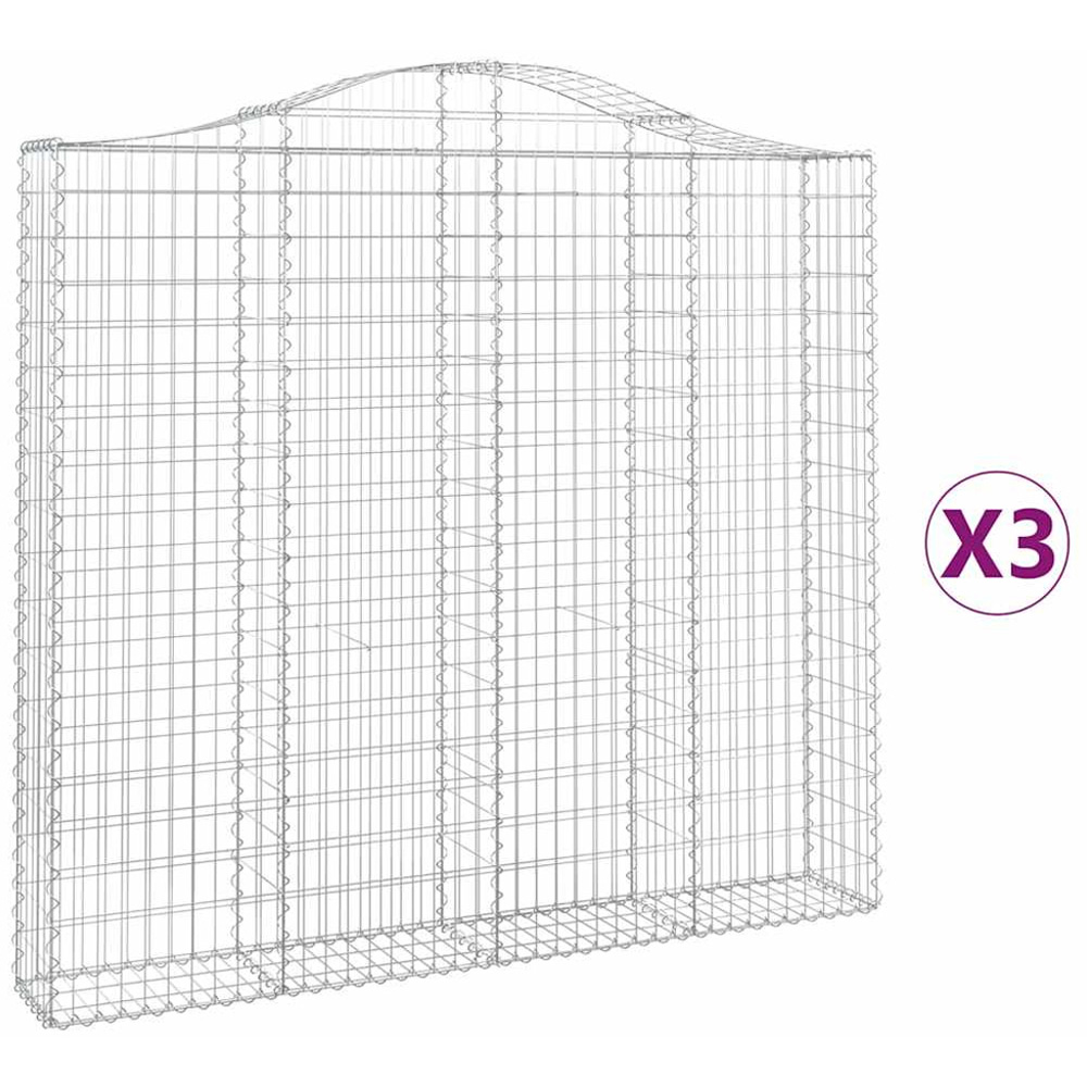 vidaXL Silver Galvanised Iron Arched Gabion Basket 200 x 30 x 180/200cm 3 Pack Image 2