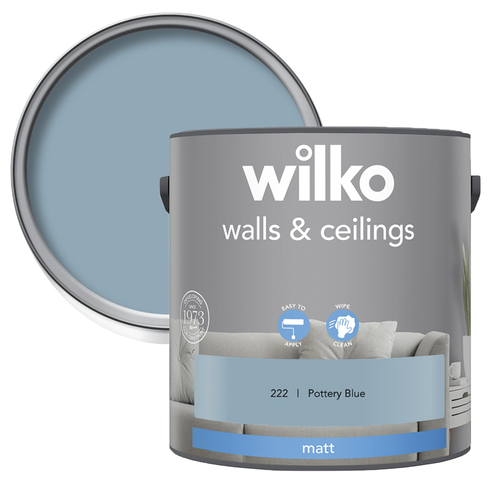 Wilko Walls & Ceilings Pottery Blue Emulsion Paint 2.5L Image 1