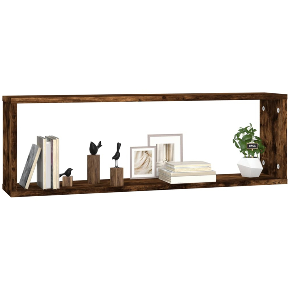 vidaXL 80 x 15 x 26.5cm Smoked Oak Wooden Wall Shelf 2 Pack Image 3