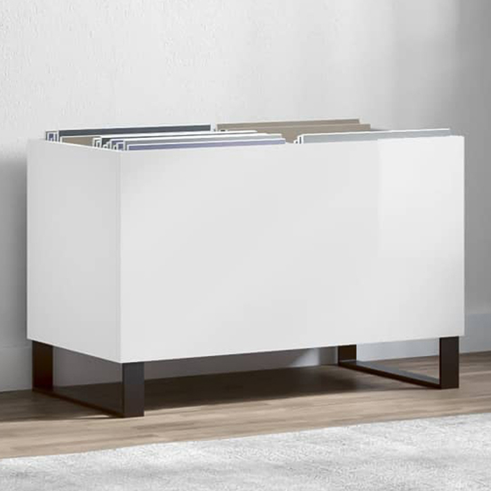 vidaXL High Gloss White Record Cabinet Image 1