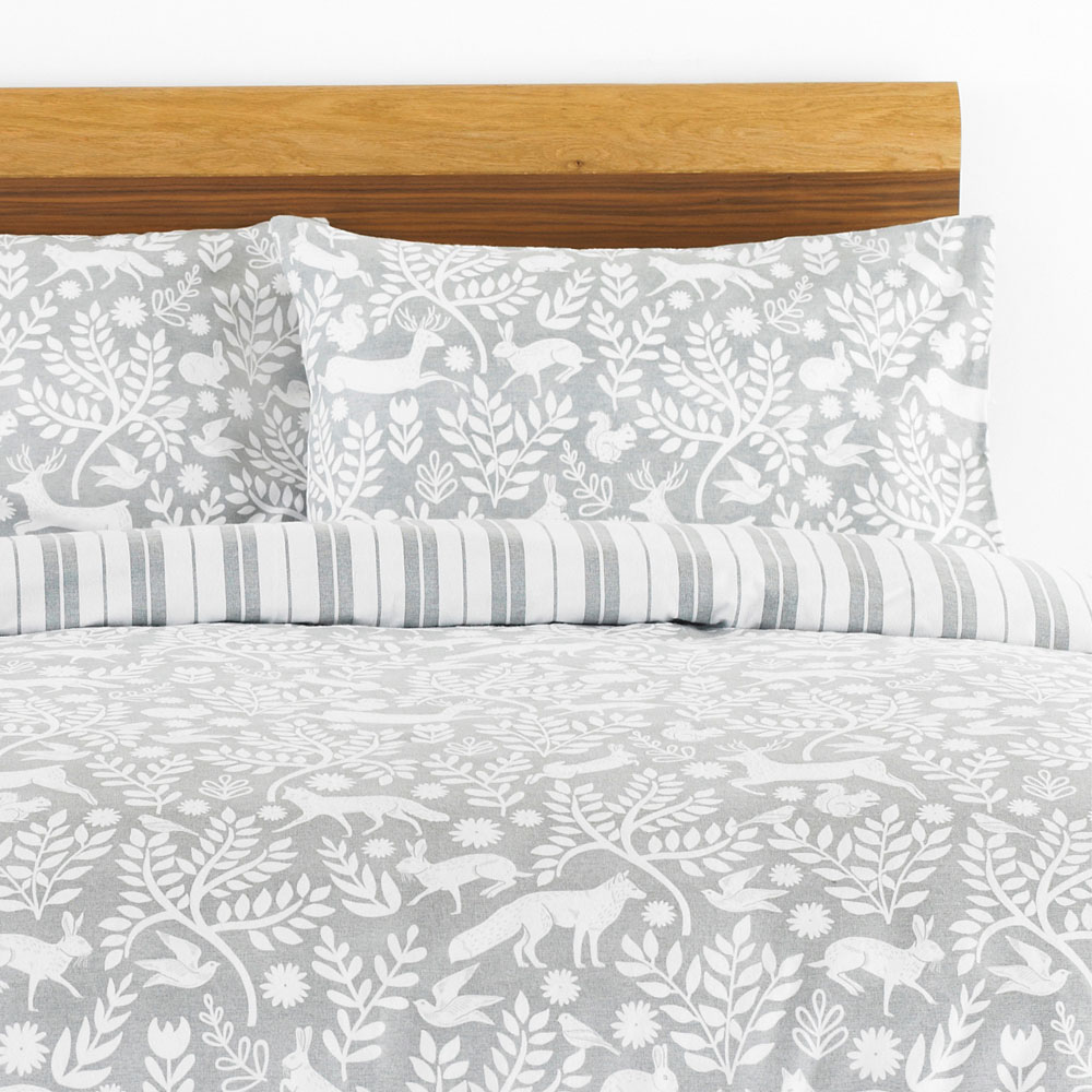 furn. Skandi Woodland Double Grey Brushed Cotton Duvet Set Image 3