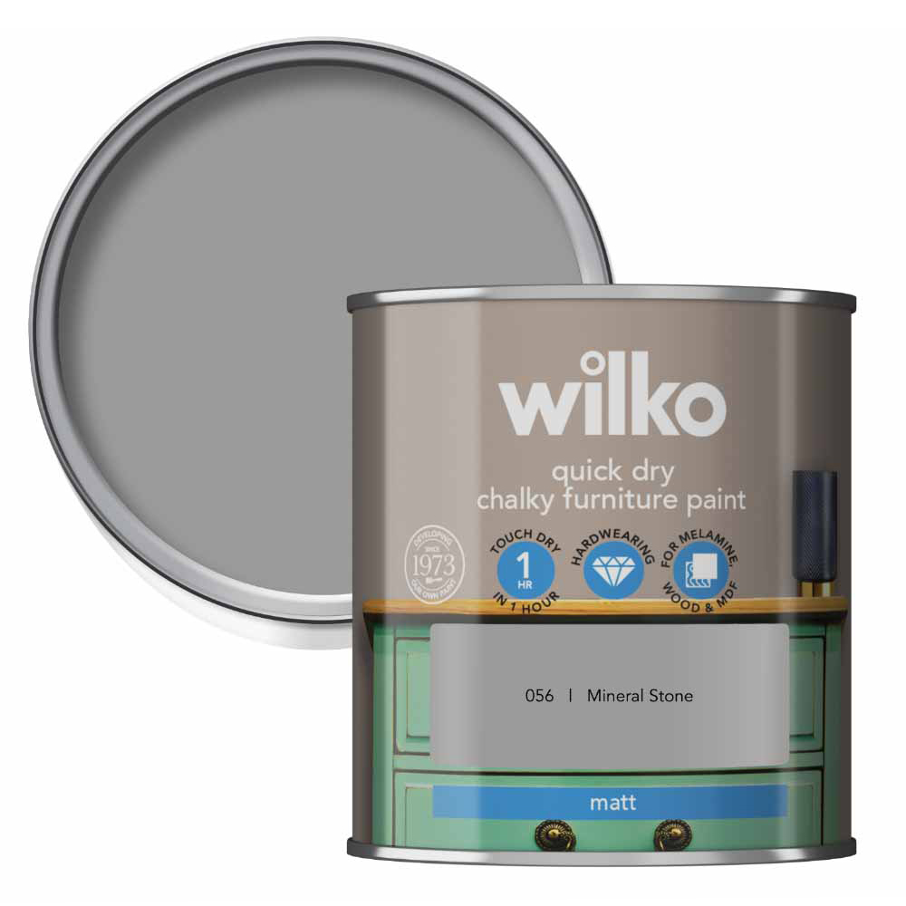 Wilko Quick Dry Chalky Paint Mineral Stone 250ml Wilko