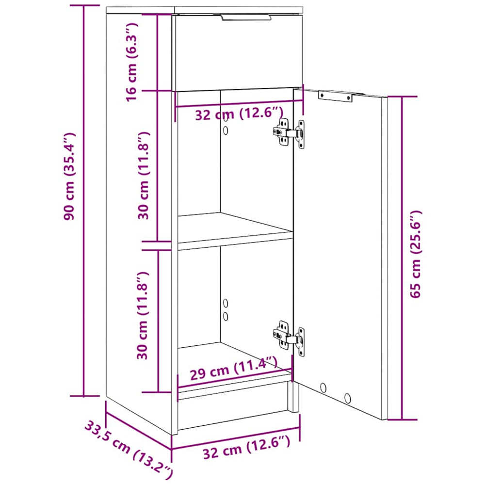 vidaXL Single Door Single Drawer Smoked Oak Bathroom Cabinet Image 9