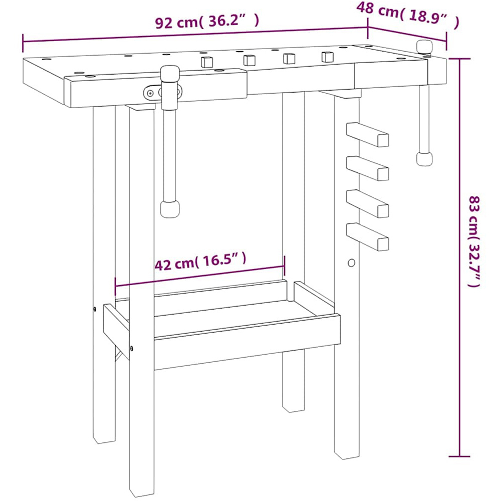 Wallplus Solid Wood Acacia Workbench with Vices Stopper Pieces and Wooden Rods Image 9