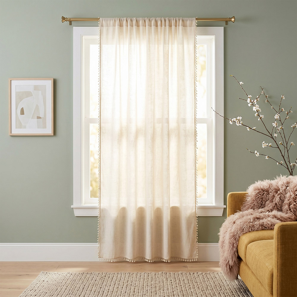 Living and Home Beige Bohemian Semi Sheer Single Panel Curtain 132 x 160cm Image 7