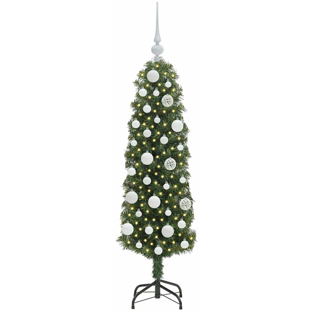 vidaXL Green Artificial Christmas Tree with Pinecones LEDs White Decoration Ornaments 4ft Image 1
