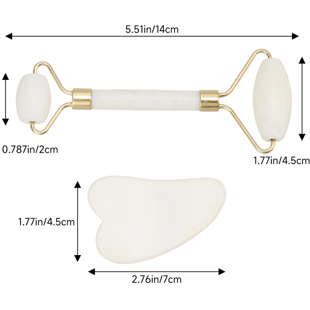 Living and Home White Facial Massage Gua Sha and Jade Roller Set Image 4