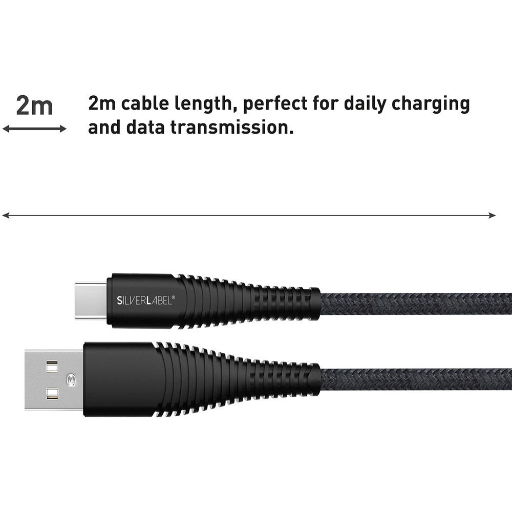 SilverLabel Black USB-A to USB-C Braided Cable 2m Image 3