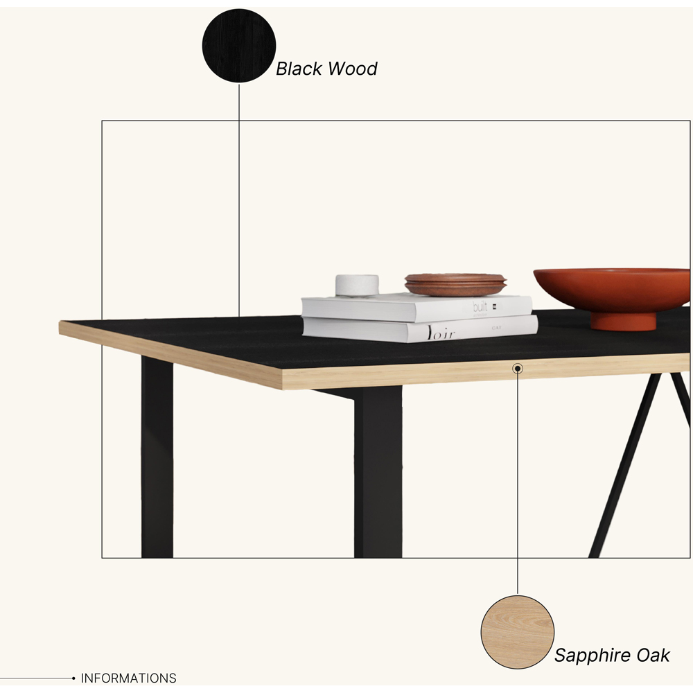 Decortie Dalma Black Wooden Dining Table with Black Metal Legs Image 6