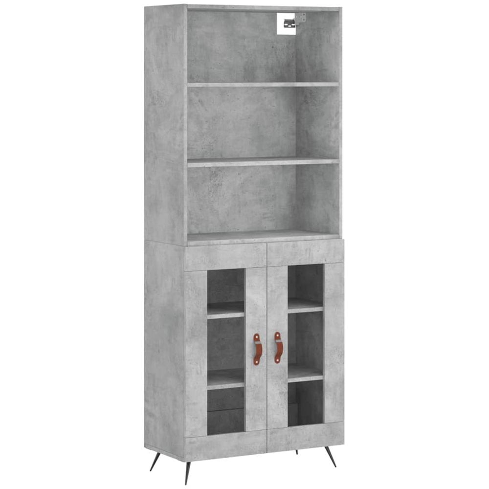 vidaXL 2 Glass Door 3 Shelf Concrete Grey Highboard Image 2