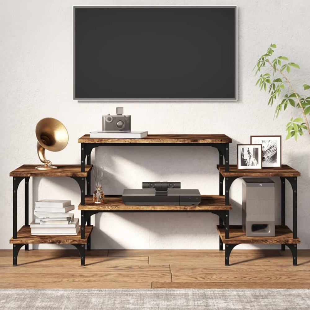vidaXL 5 Shelf Smoked Oak Industrial Style TV Cabinet Image 1