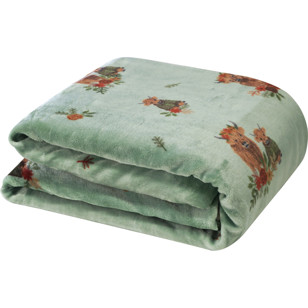 Lola Highland Cow Electric Heated Throw Green Image 3