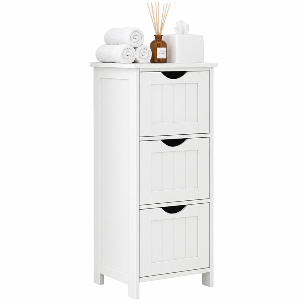 Modcraft 3 Drawer White Compact Bathroom Cabinet Image 2