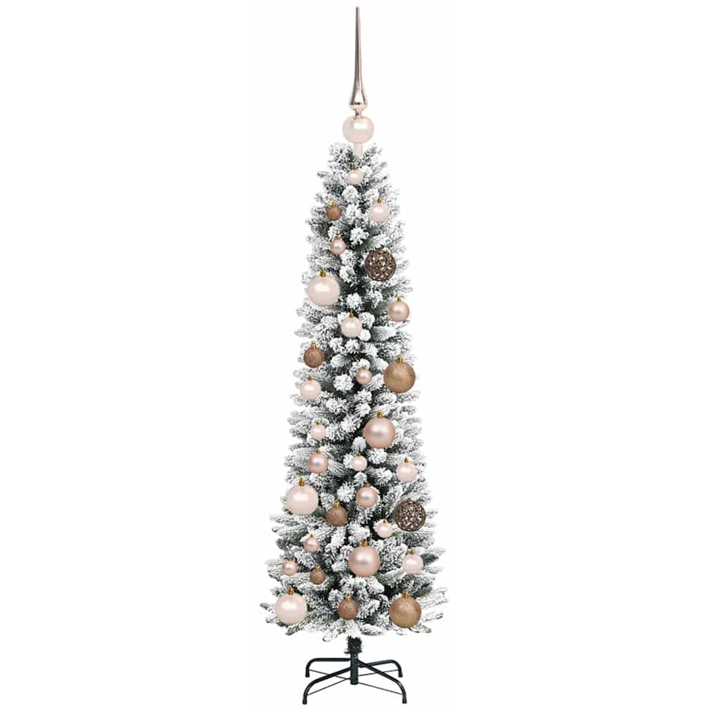 vidaXL Pre-Lit Rose Gold Baubles Artificial Snow Flocked Christmas Tree 4ft Image 4