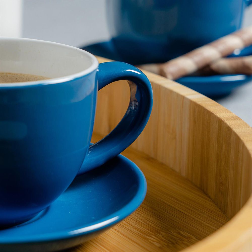 Argon Tableware 12 Piece Blue and Yellow Coloured Cappuccino Cup and Saucer Set 250ml Image 3