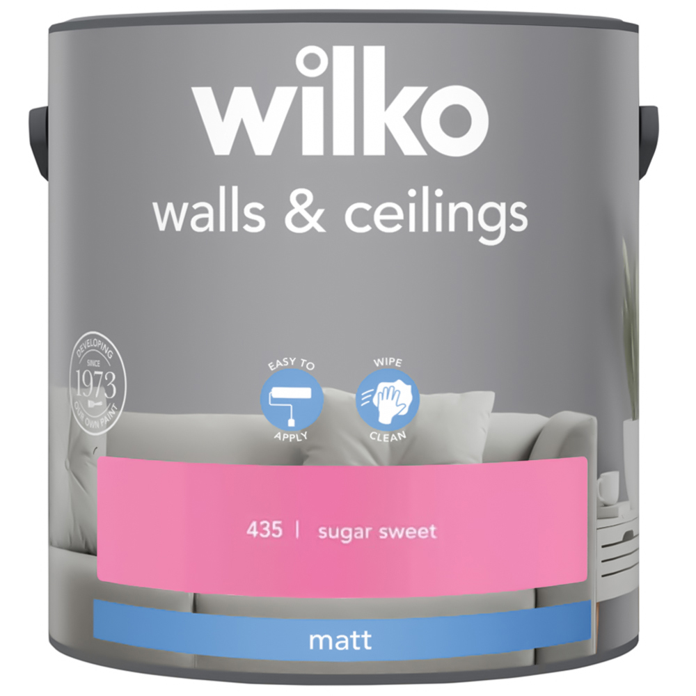 Wilko Walls & Ceilings Sugar Sweet Matt Emulsion Paint 2.5L Image 2