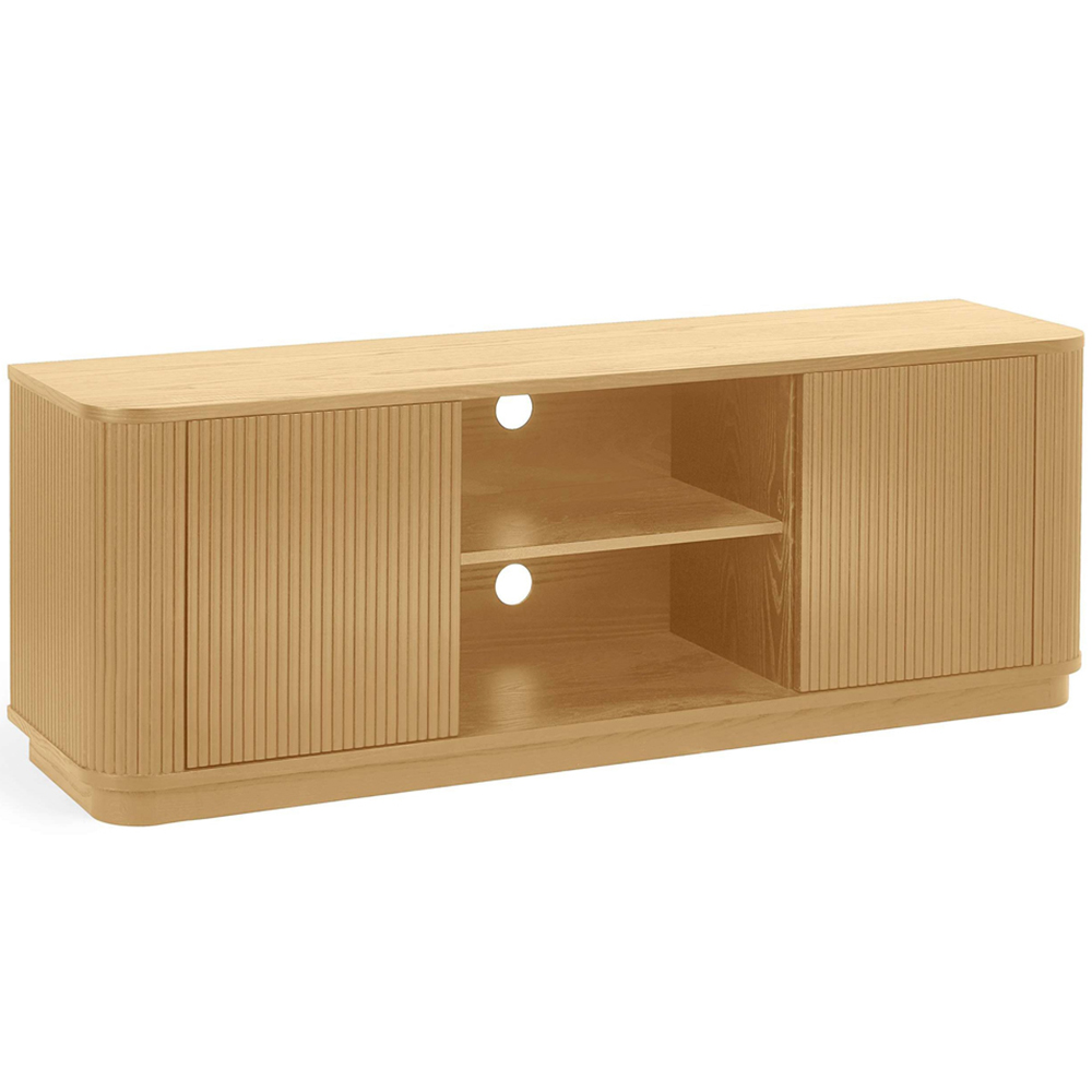 Julian Bowen Louis 2 Door 2 Shelf Light Oak Effect Fluted TV Unit Image 2