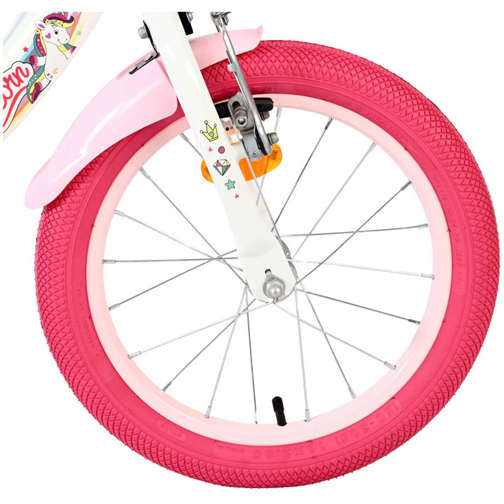 Volare Unicorn Kids 16 inch White and Pink Bike with Stabilisers Doll Seat and Basket Image 8