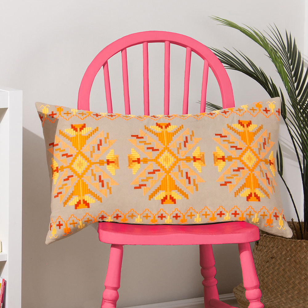 furn. Kalina Orange Embroidered Cushion Image 2