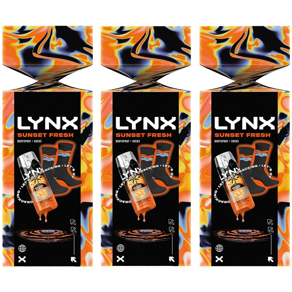 Lynx Sunset Fresh Citrus Scent Body Spray and Socks Cracker Gift Set 3 Pack Image 1