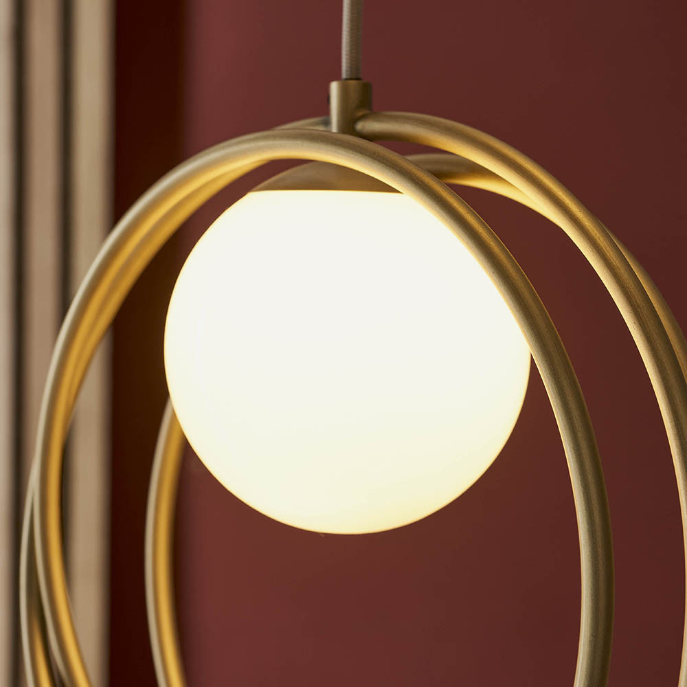 Merano Bergamo Gloss Opal Glass Shade Brushed Gold 3 Light Pendant Light Image 5