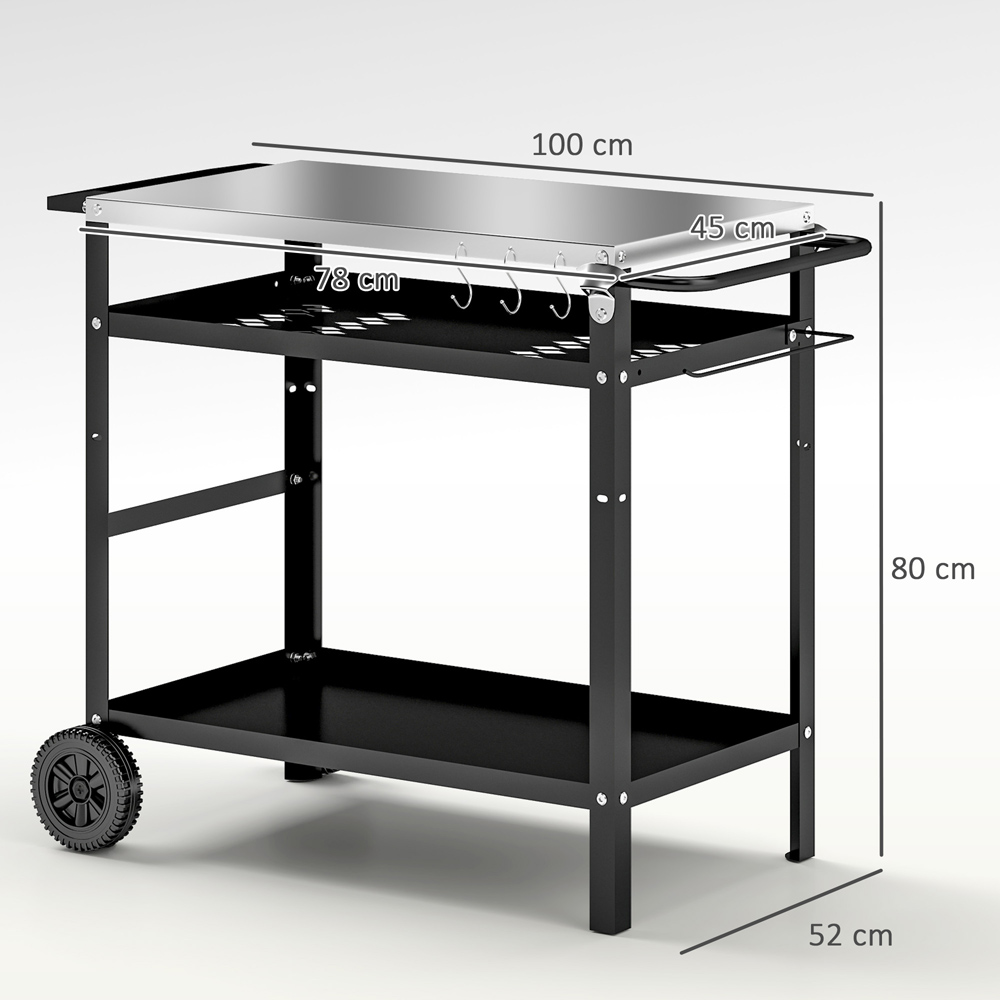 Outsunny Black Stainless Top Barbecue Trolley with Movable Pizza Table Image 9