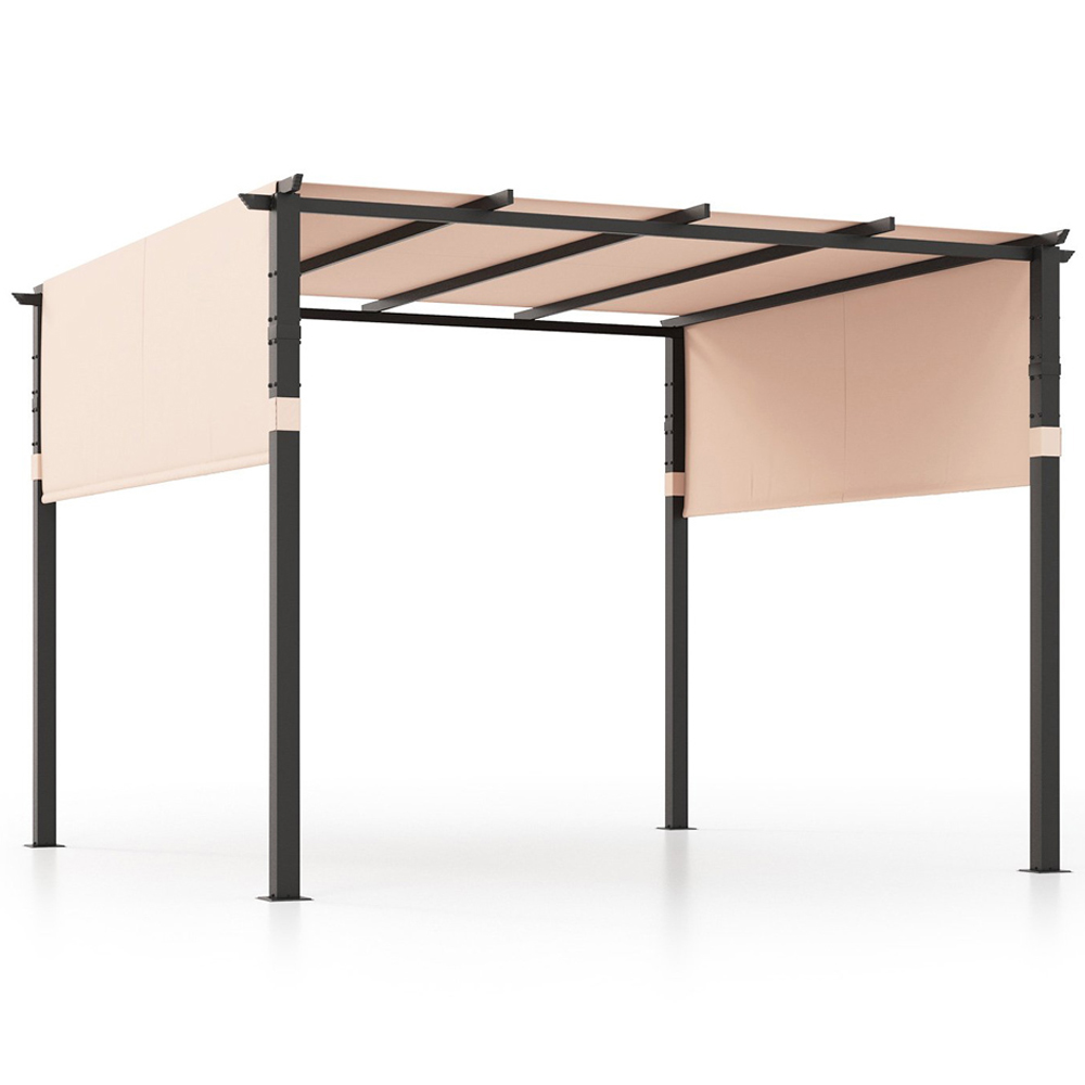 Costway 3.5 x 3.5m Beige Metal Frame Flat Top Pergola with Retractable Canopy Image 2