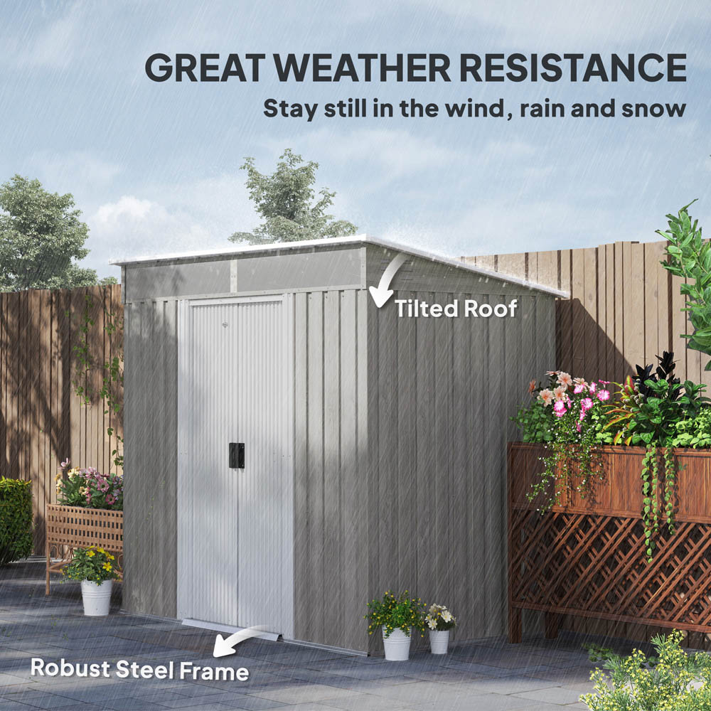 Outsunny 6.5 x 4ft Light Grey Metal Garden Shed with Foundation Image 6