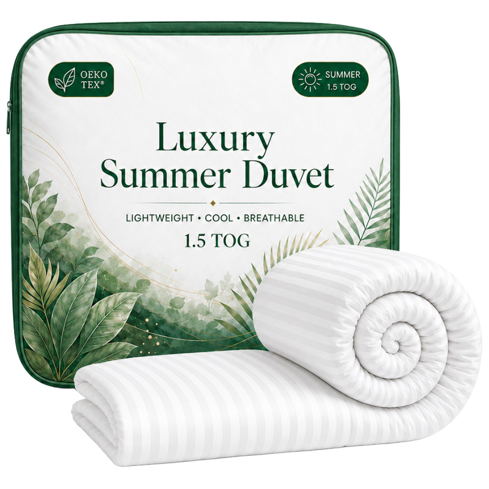 Opulent Home Super King Size White Striped Summer Hollowfibre Duvet 1.5 Tog Image 1