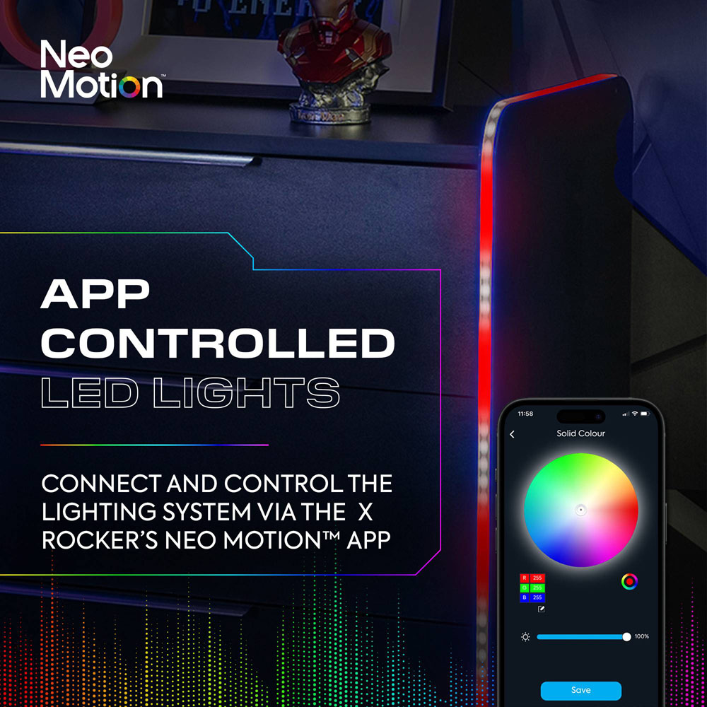 X Rocker Electra 3 Drawer Black Chest of Drawers with Neo Motion Sync App Controlled LED Light Image 3