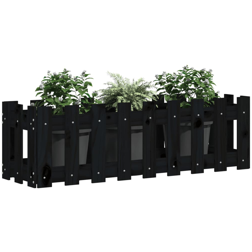 vidaXL Black Solid Pine Wood Fence Design Raised Garden Bed 100 x 30 x 30cm Image 3
