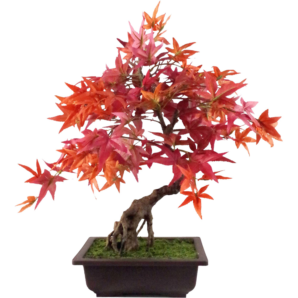 Leaf Red Acer Bonsai Artificial Tree in Plastic Pot 1.6ft Image 1