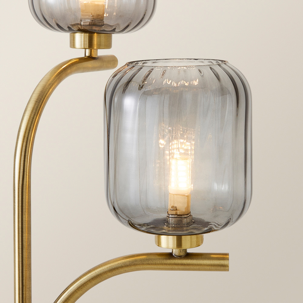 ValueLights Amelie 3 Way Ribbed Glass Gold Stem LED Floor Lamp Image 3