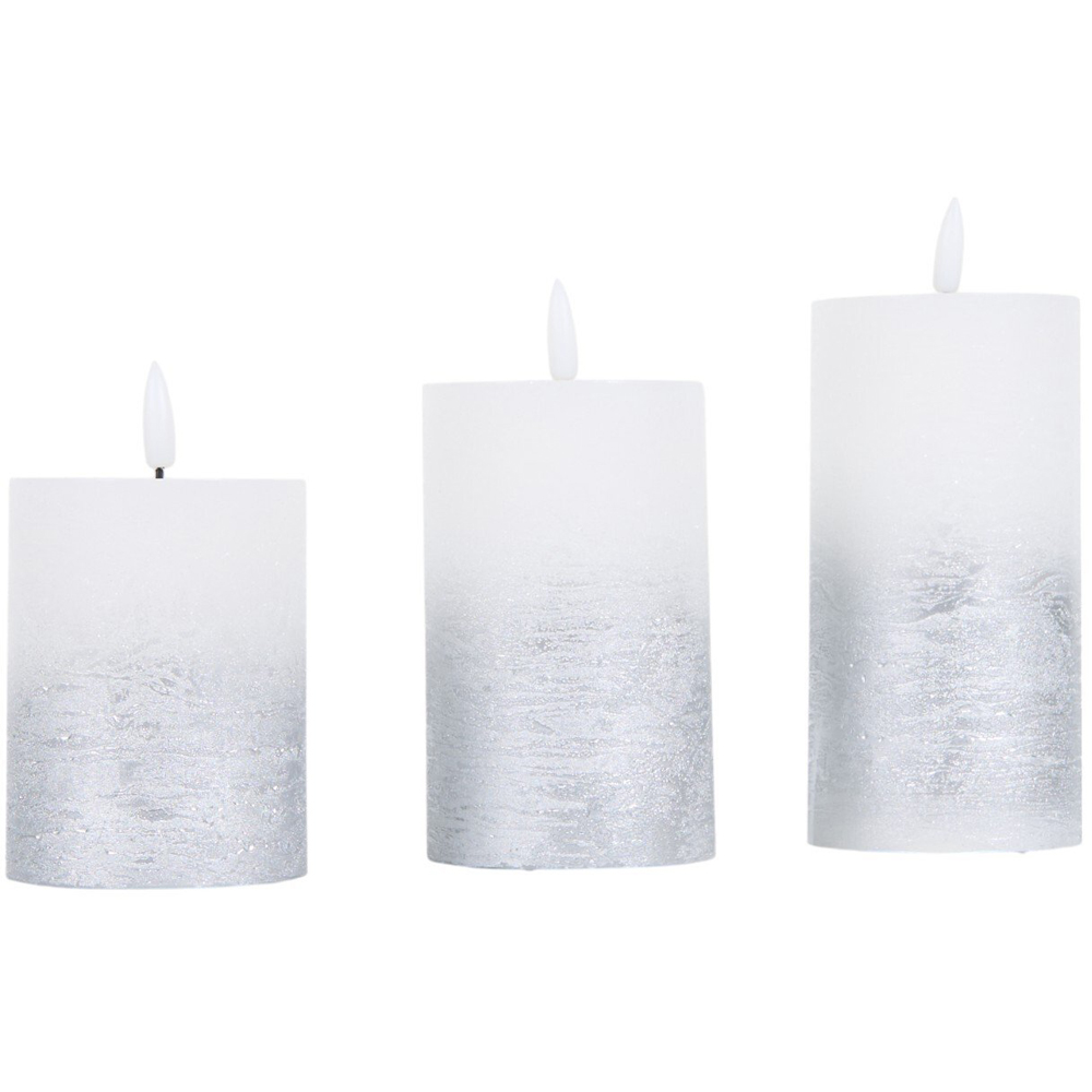 Set of 3 Ombre LED Candles Silver Image 1