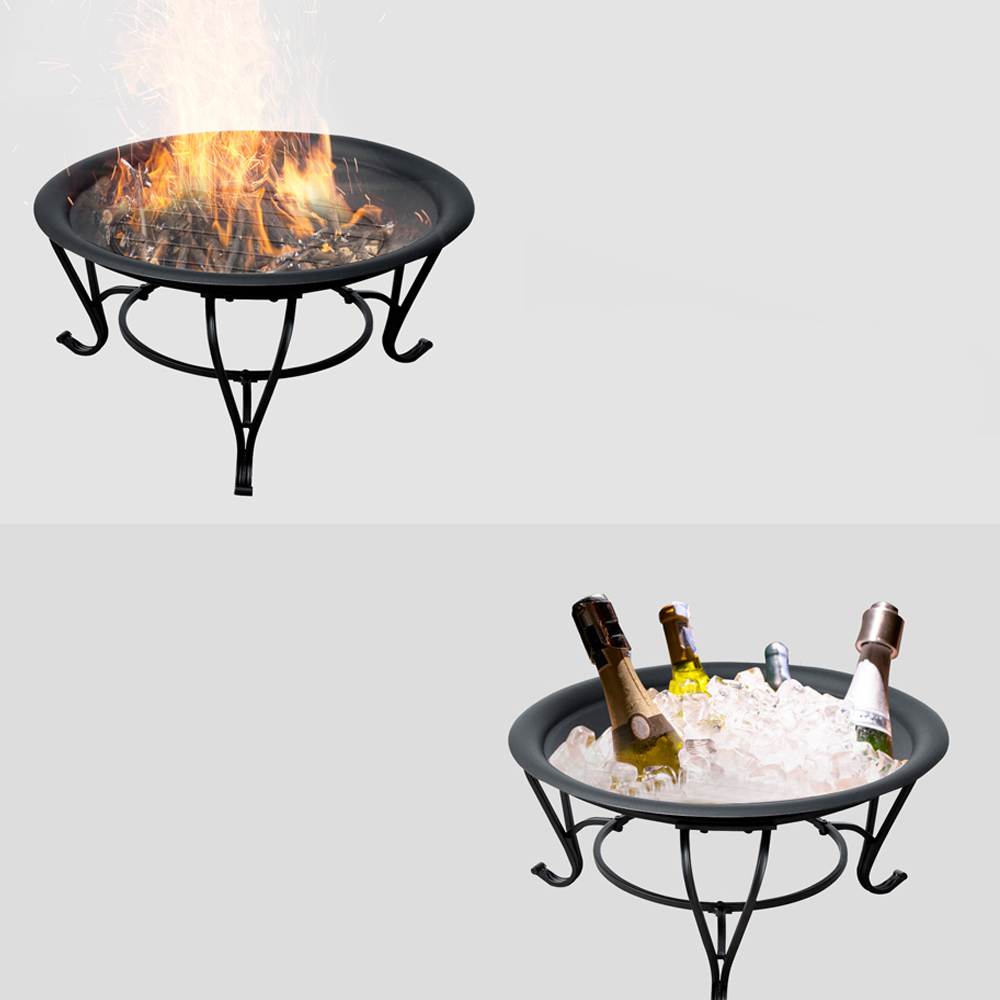 Outsunny Round Wood Fire Pit with Mesh Cover and Poker Image 6