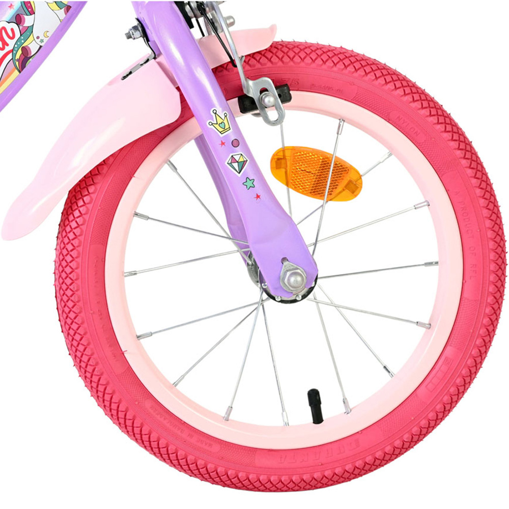 Volare Unicorn Kids 14 inch Purple and Pink Bike with Stabilisers Doll Seat and Basket Image 8