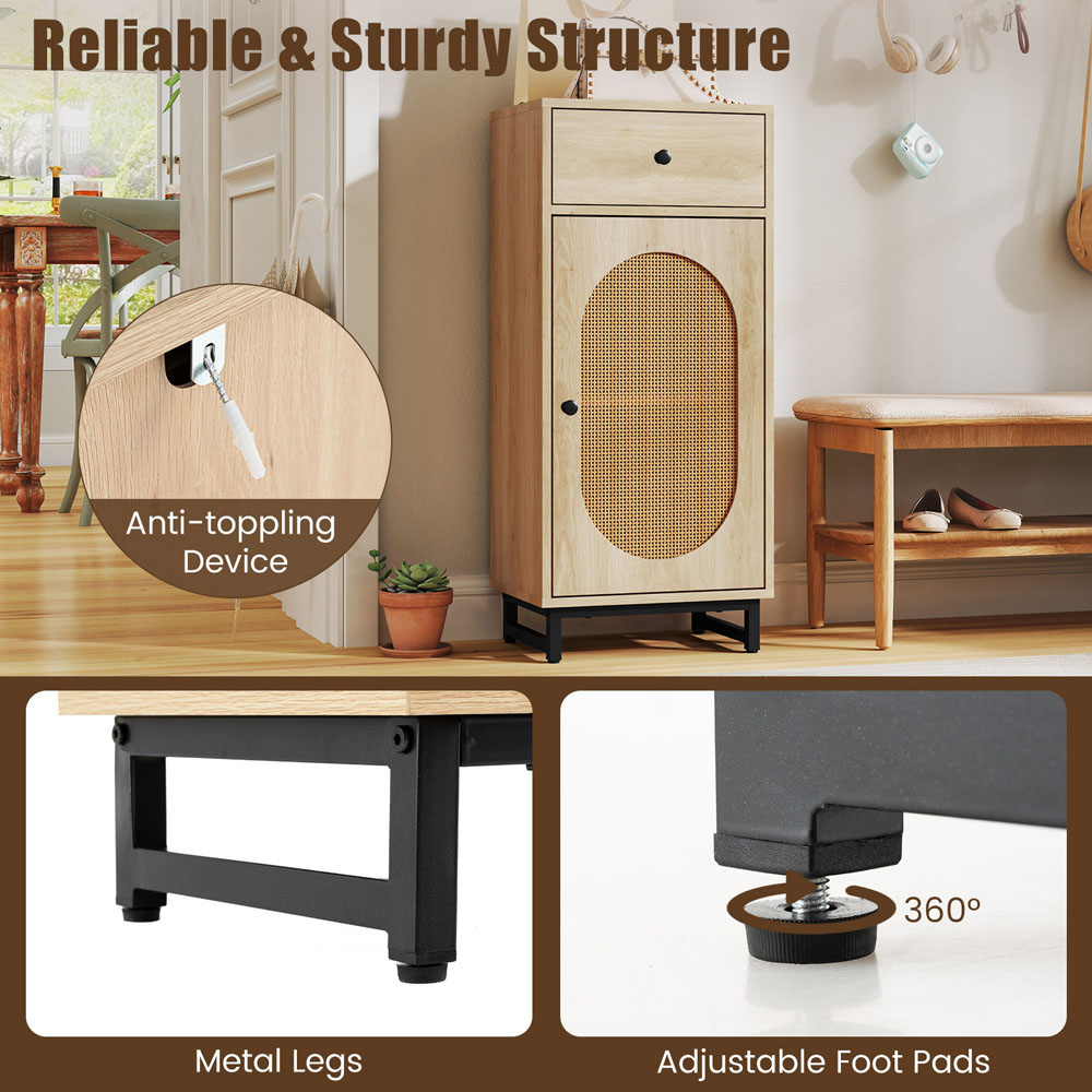Costway Natural Single Door Single Drawer Storage Cabinet with Adjustable Foot Pads and Anti Toppling Kit Image 6