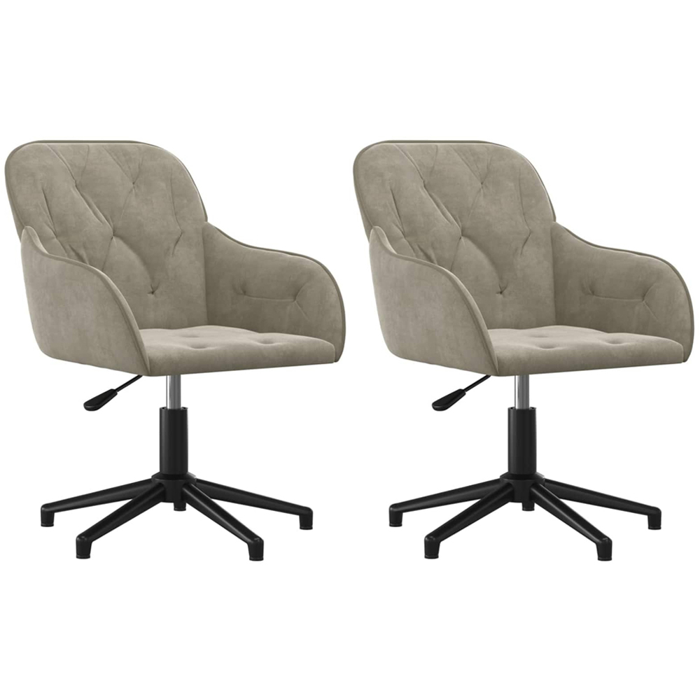 vidaXL Set of 2 Light Grey Velvet Height-Adjustable Swivel Dining Chair Image 2