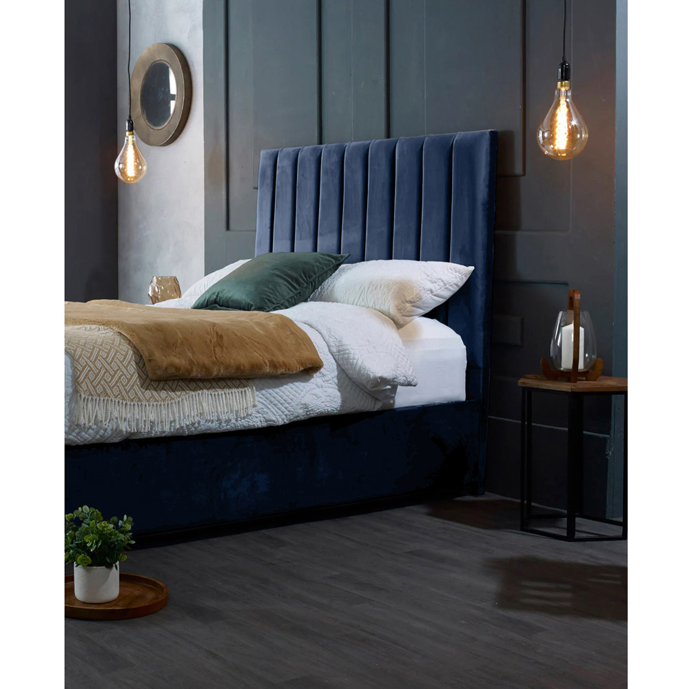 Eleganza Home Redding Double Blue Plush Velvet Bed Frame with Headboard Image 2