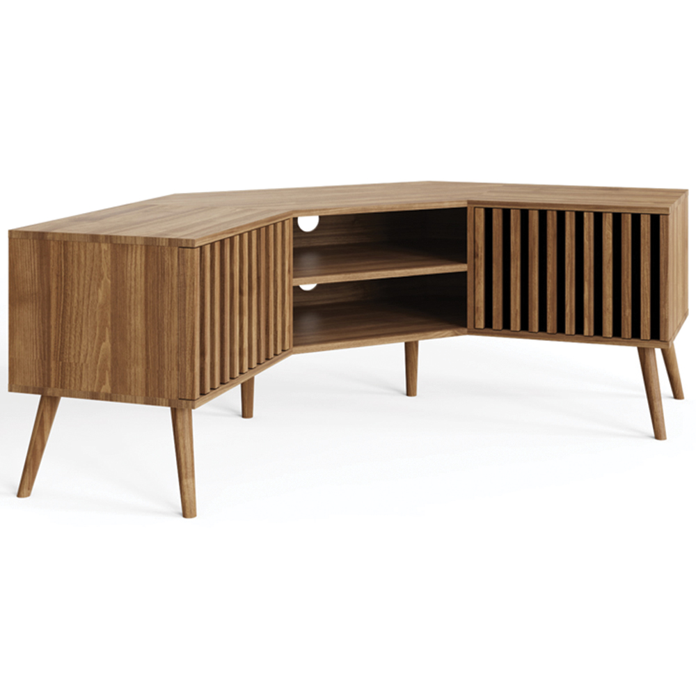 GFW Rowan 2 Door 2 Shelf Oak Slatted Corner TV Unit Image 4