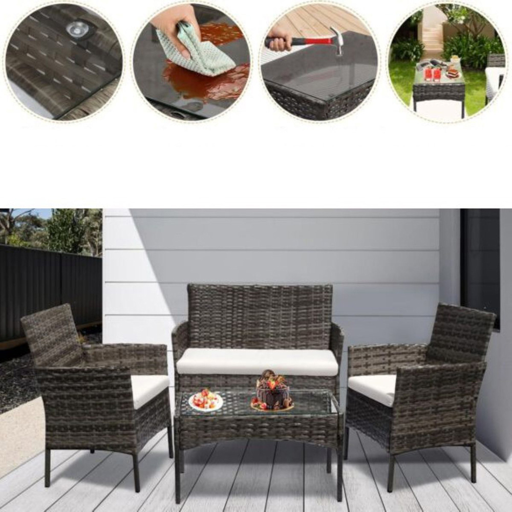 Willowmare 4 Seater Grey PE Rattan Garden Lounge Set Image 6