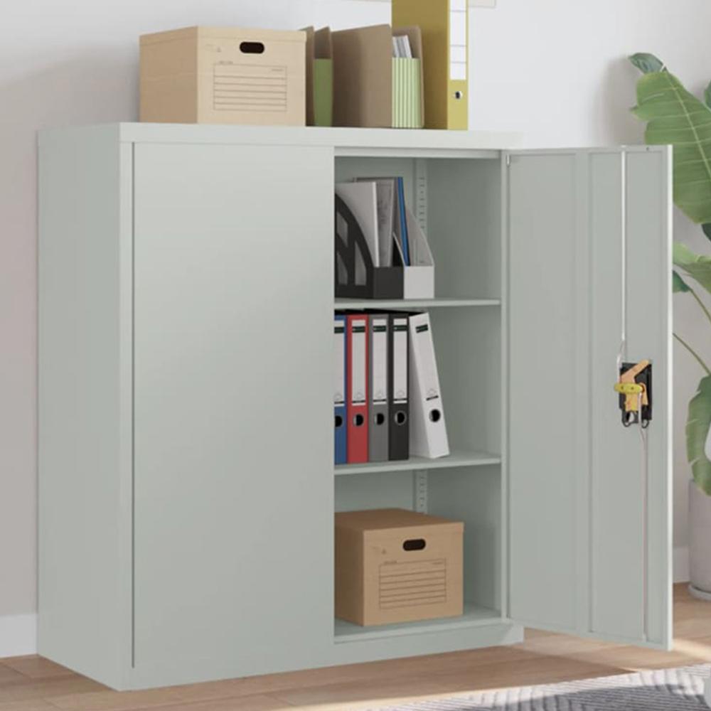 vidaXL 2 Door 3 Shelf Light Grey Powder Coated Steel Lockable File Cabinet Image 1