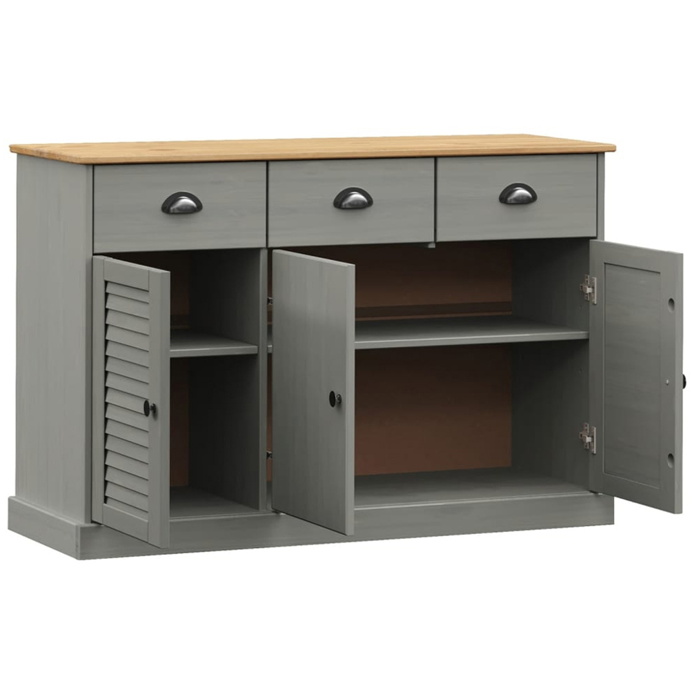 vidaXL 3 Door 3 Drawer Grey Solid Pine Wood Sideboard Image 4