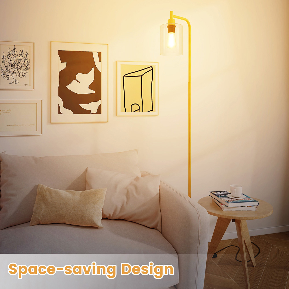Costway Golden Industrial Floor Lamp with Hanging Glass Lampshade Image 6