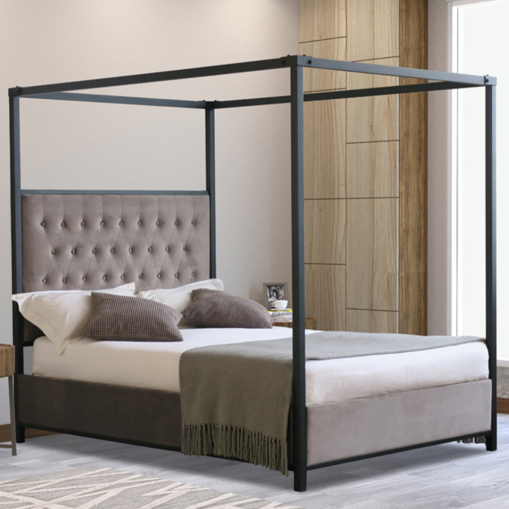 Brooklyn King Size Grey Plush Velvet Metal Bed Frame Image 1